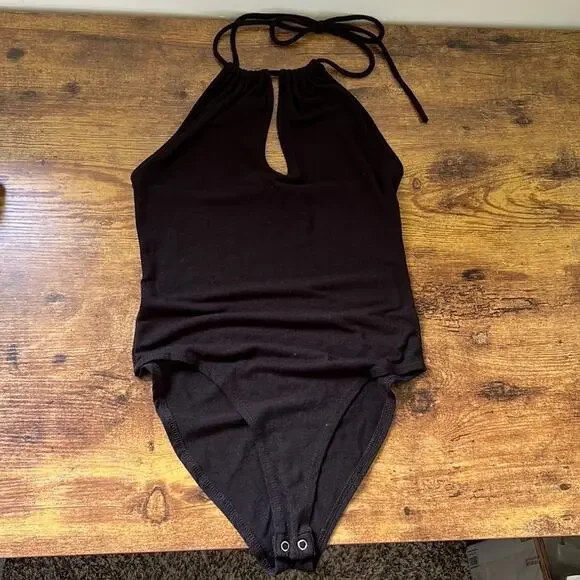 Forever 21 Black Self-Tie Halter Deep Cut Chest Bodysuit - Picture 2 of 12